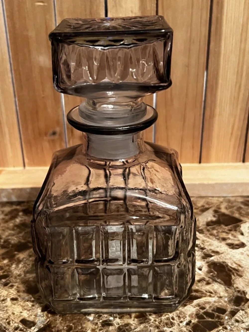 Smoked Glass Decorative Decanter 15.8 Oz Square Stopper